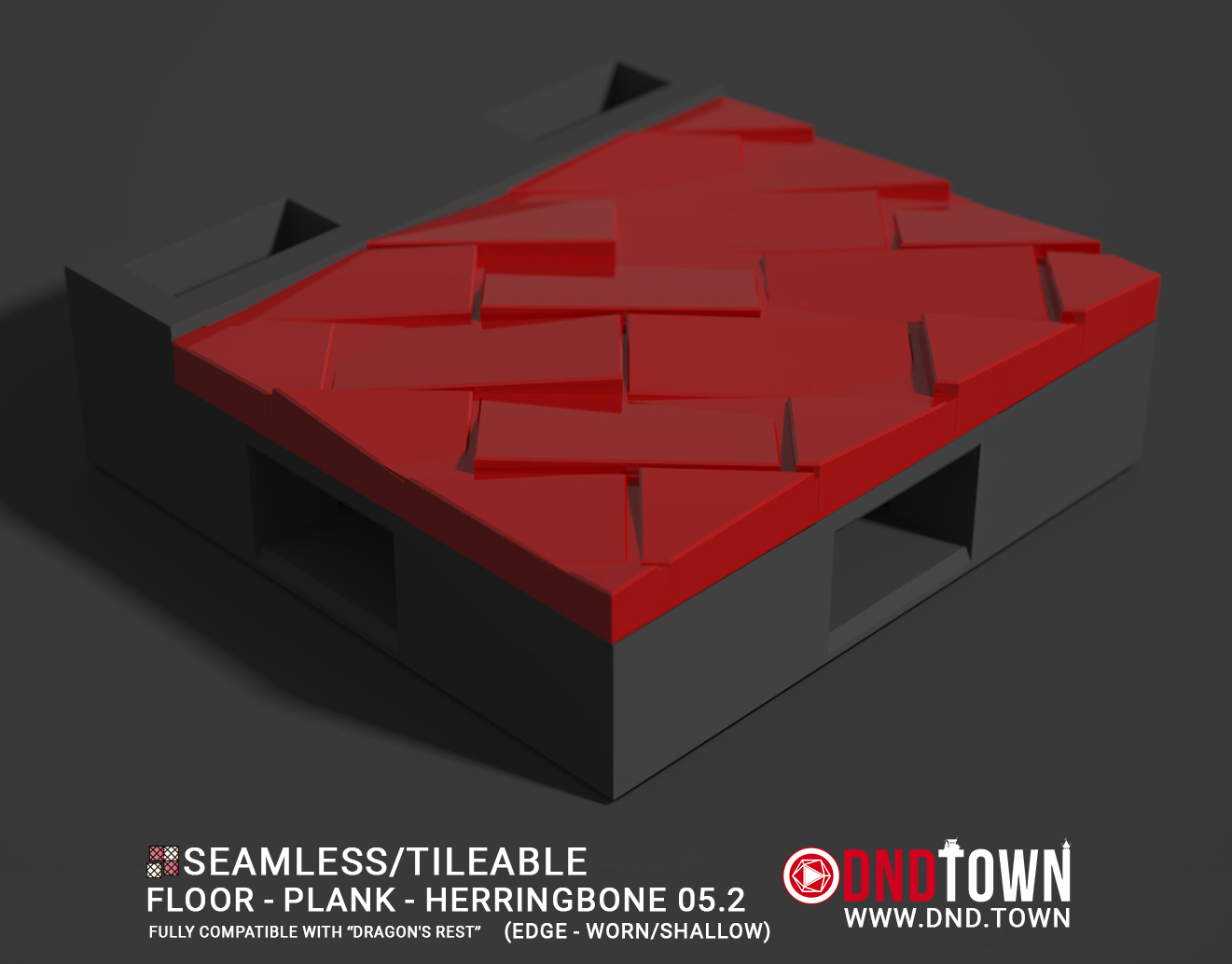 Floor - Plank - Herringbone - Wall Edge 05.2 (WORN/SHALLOW) - 3D Modular Dungeon Tile - DnD Town Minis (www.dnd.town)